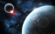 The final loading scene, with the ether appearing between the planets